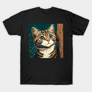 Funny Cat Behind The Tree - Love Cats T-Shirt